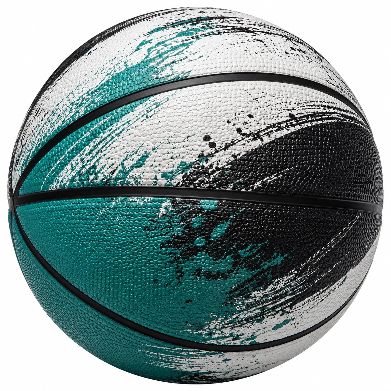Ballon de basket extérieur noir, blanc et vert avec design moderne