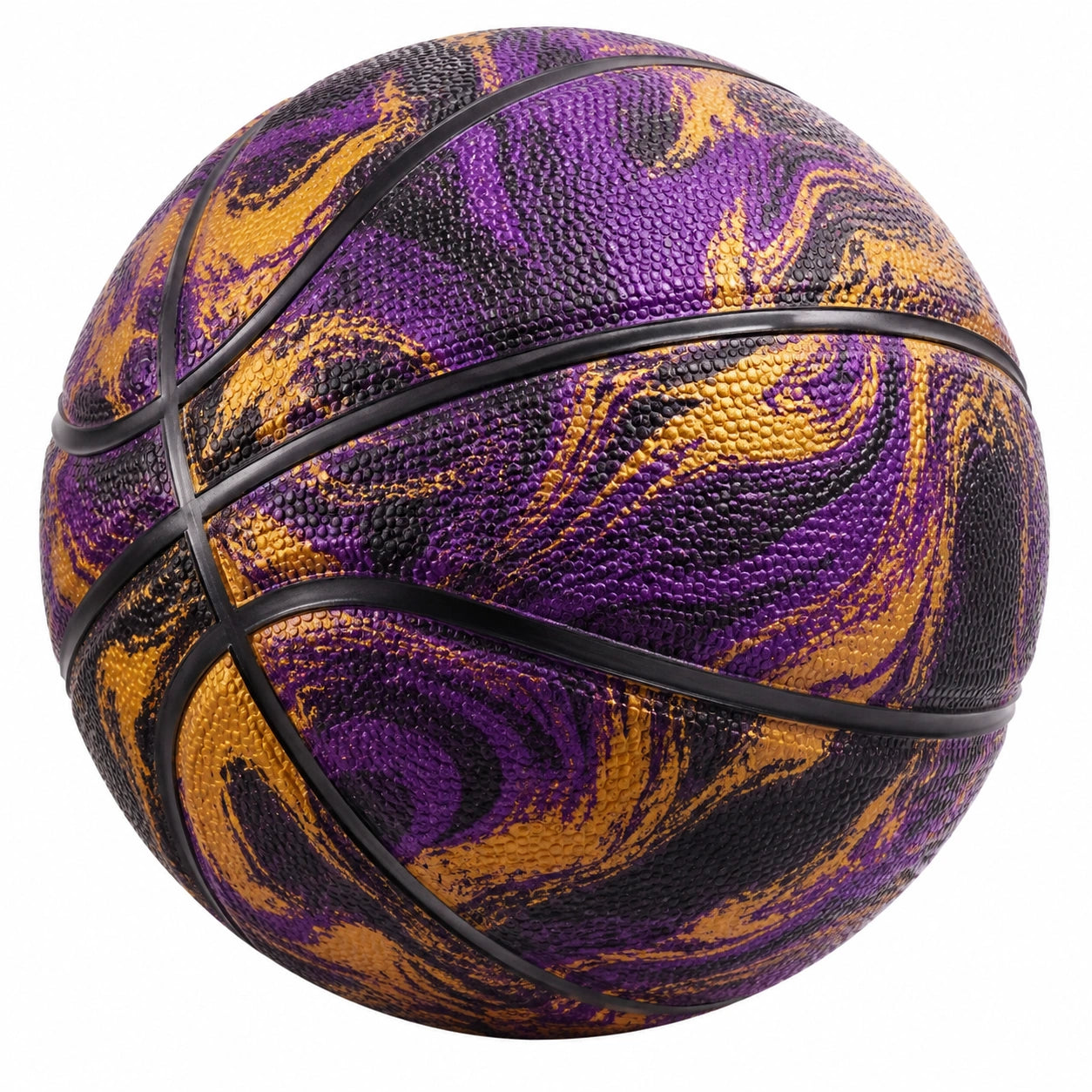 Ballon de basket marbré violet, orange et noir