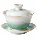Gaiwan en porcelaine 250ml vert avec motifs floraux