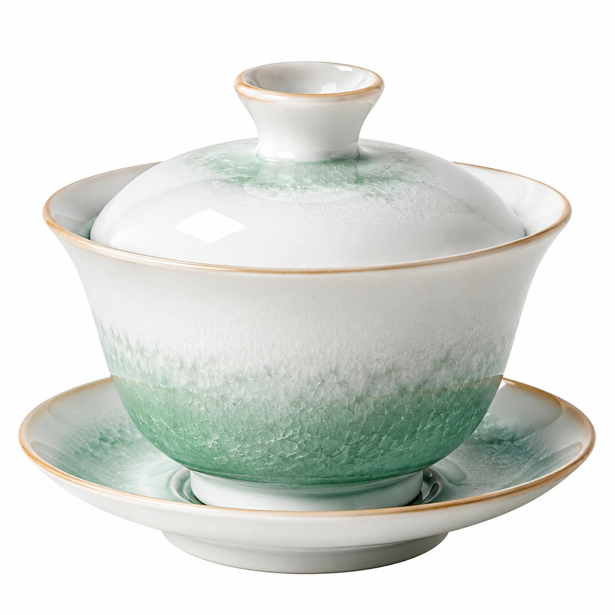Gaiwan en porcelaine 250ml vert avec motifs floraux