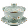 Gaiwan en porcelaine paysage montagneux bleu-vert