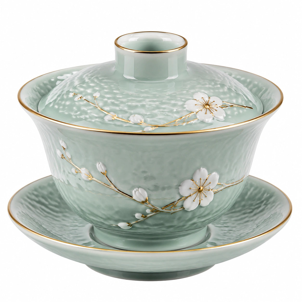 Gaiwan en porcelaine paysage montagneux bleu-vert
