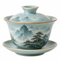 Gaiwan en céramique bleu avec motifs floraux