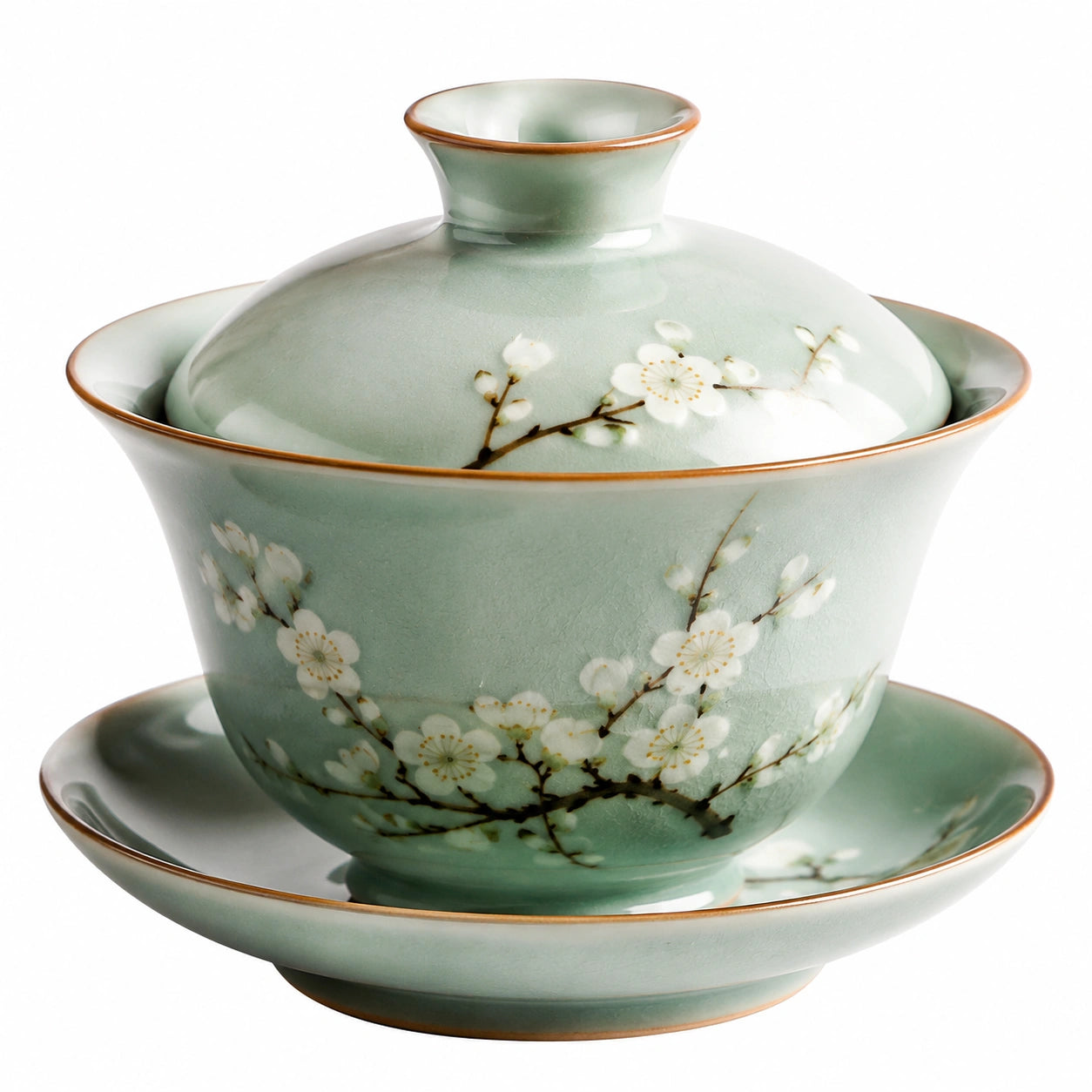 Gaiwan en porcelaine avec motifs floraux peints à la main