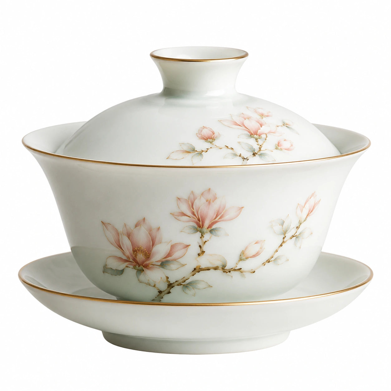 Gaiwan en porcelaine avec motifs de lotus et poissons