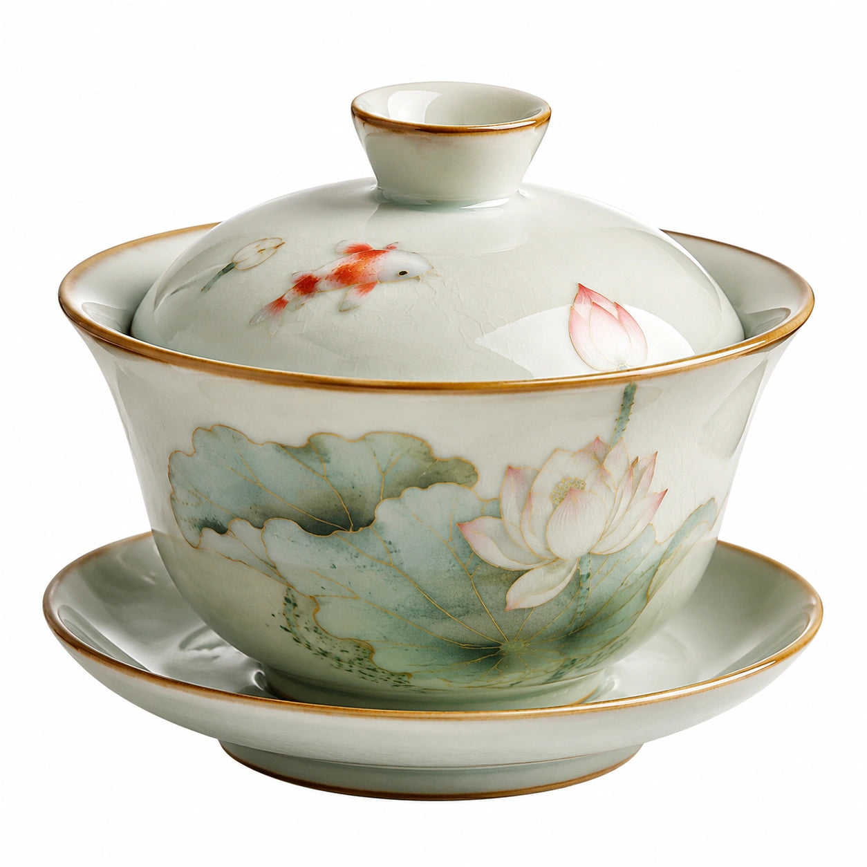 Gaiwan en Porcelaine Motif Bambou Blanc et Vert
