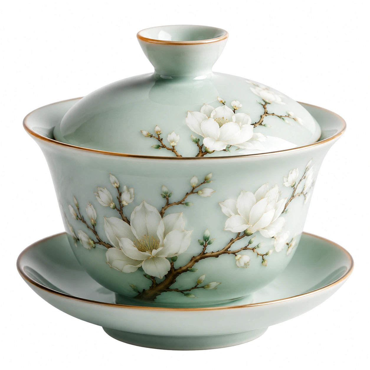 Gaiwan traditionnel en vert céladon avec soucoupe
