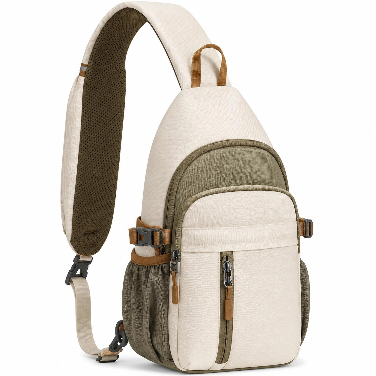 Sac à bandoulière décontracté en toile kaki/marron pour homme