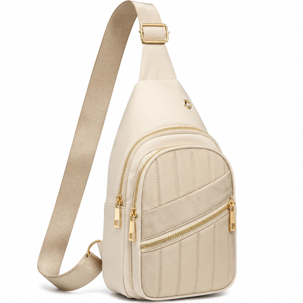 Sac à bandoulière unisexe beige avec détails marron