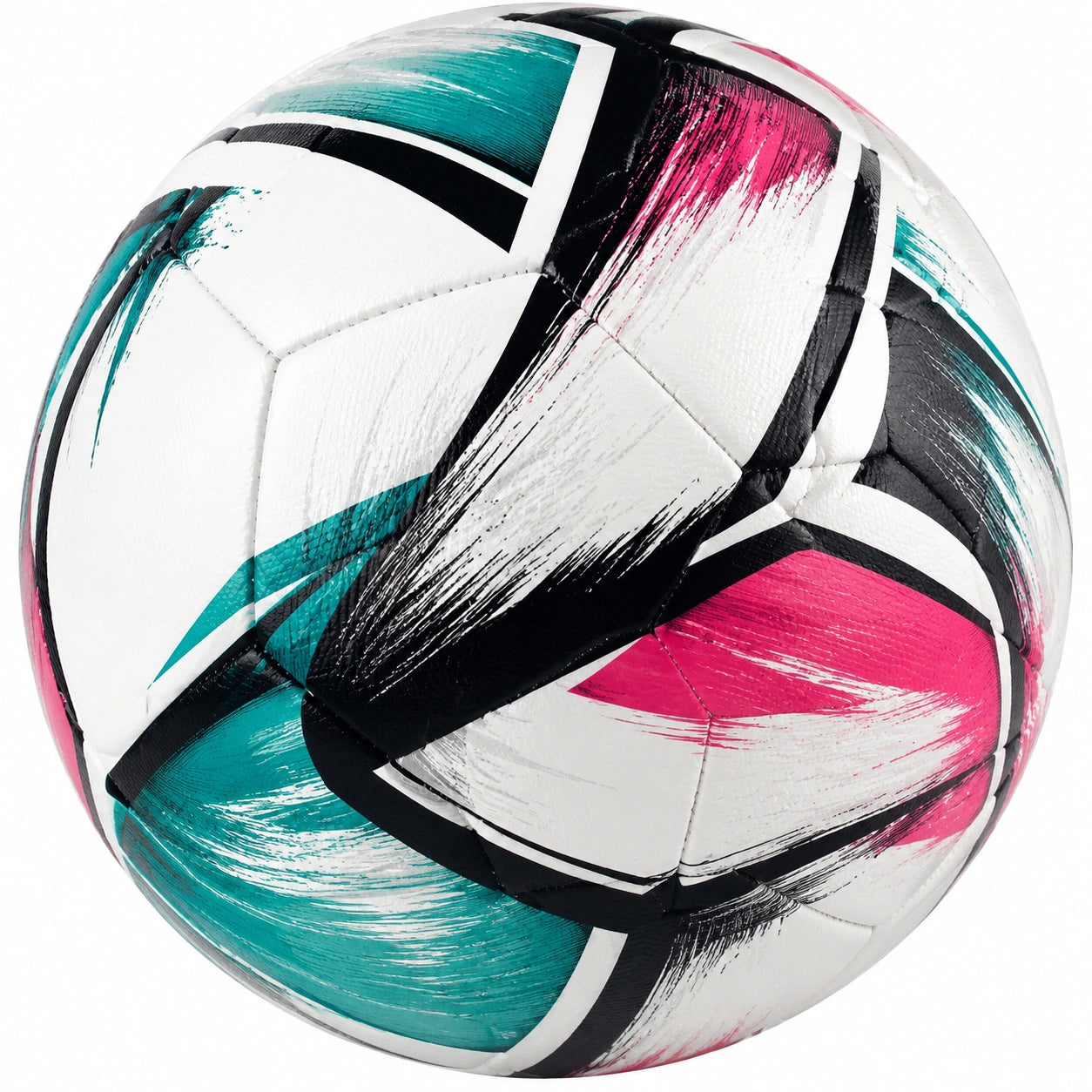 Ballon de football blanc, rose, noir et vert taille 5