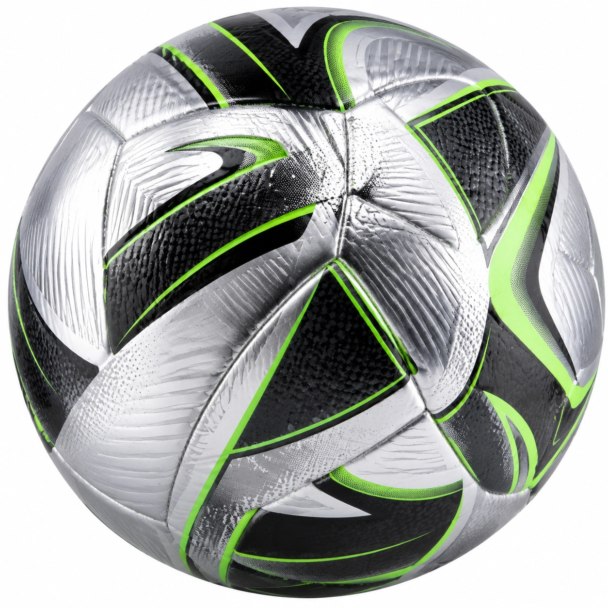 Ballon de football professionnel taille 5 couleurs argent, noir et vert