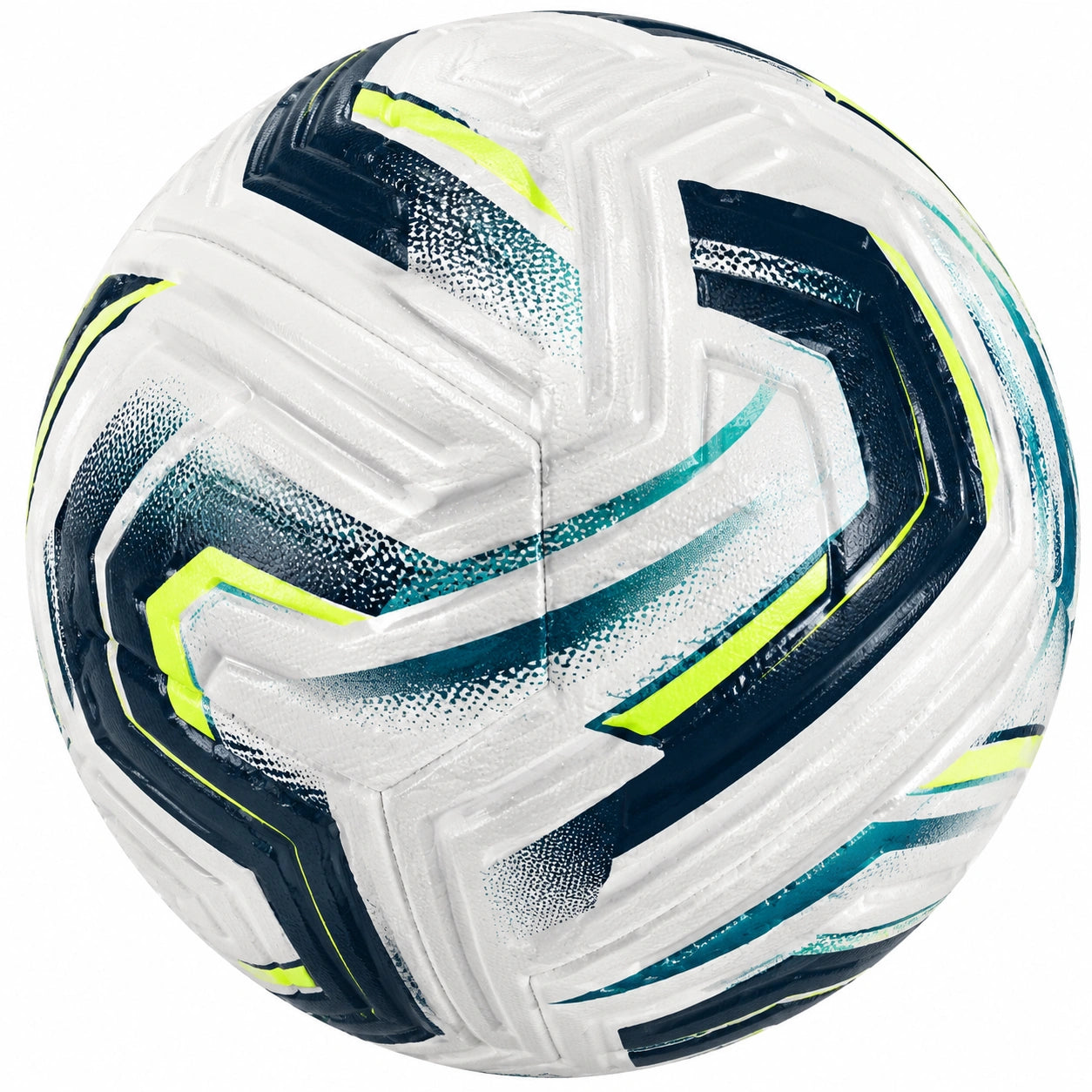 Ballon de football taille 5 blanc, bleu et jaune fluo