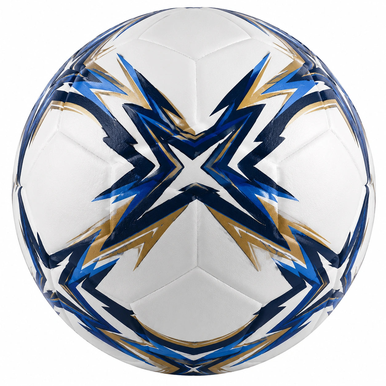 Ballon de football taille 5 avec motifs bleus et dorés