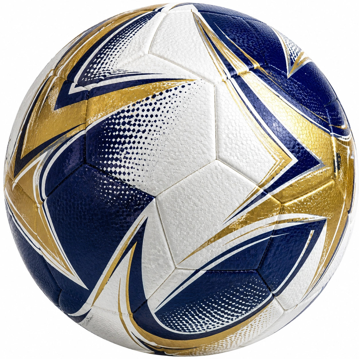 Ballon de Football Taille 5 Bleu, Blanc et Doré