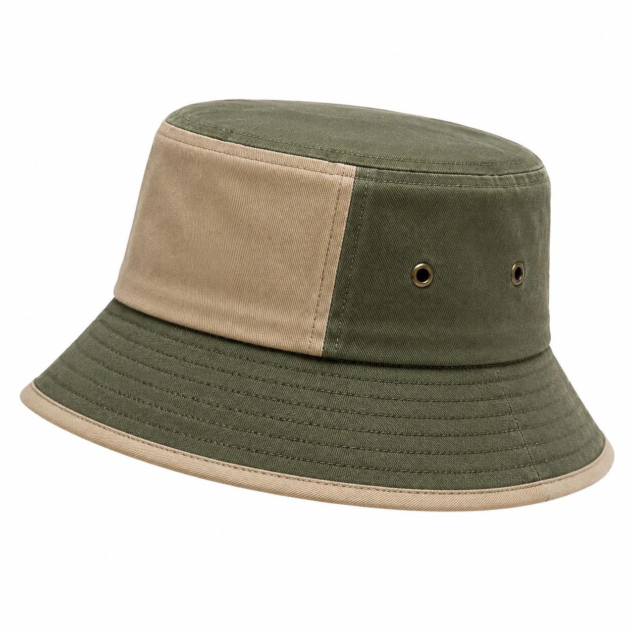 Chapeau bob bicolore kaki et beige pour unisexe