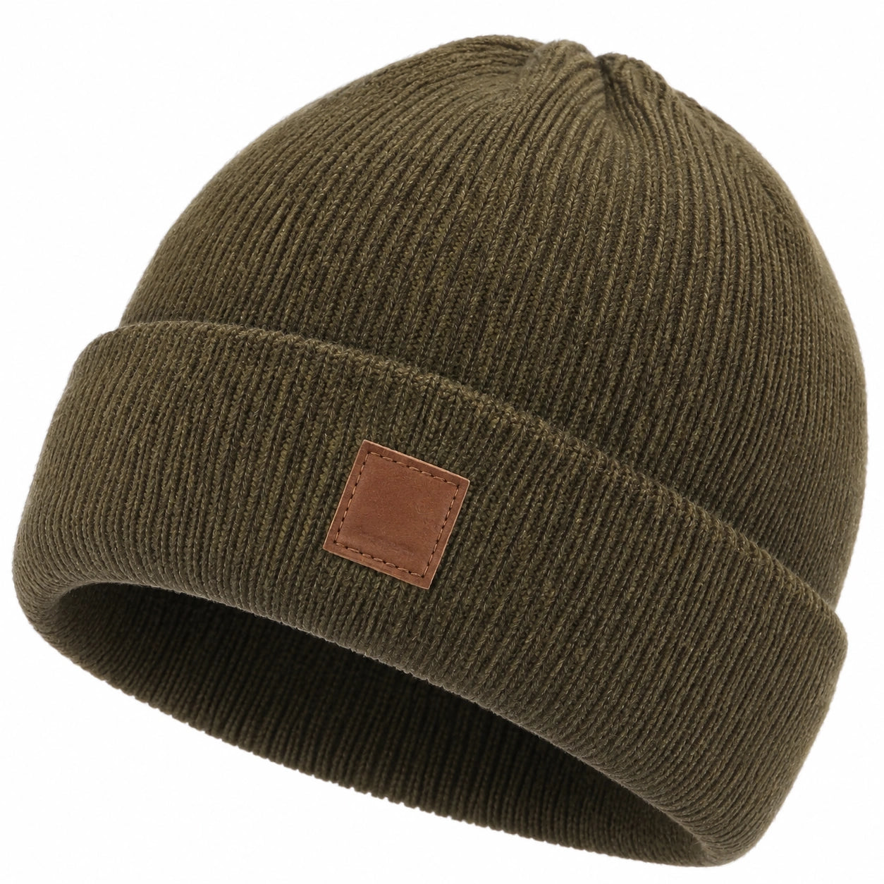 Bonnet en tricot vert olive avec revers