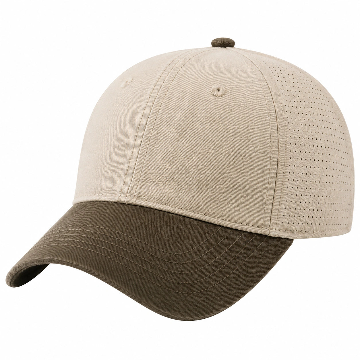 Casquette de baseball unisexe beige et marron avec ventilation