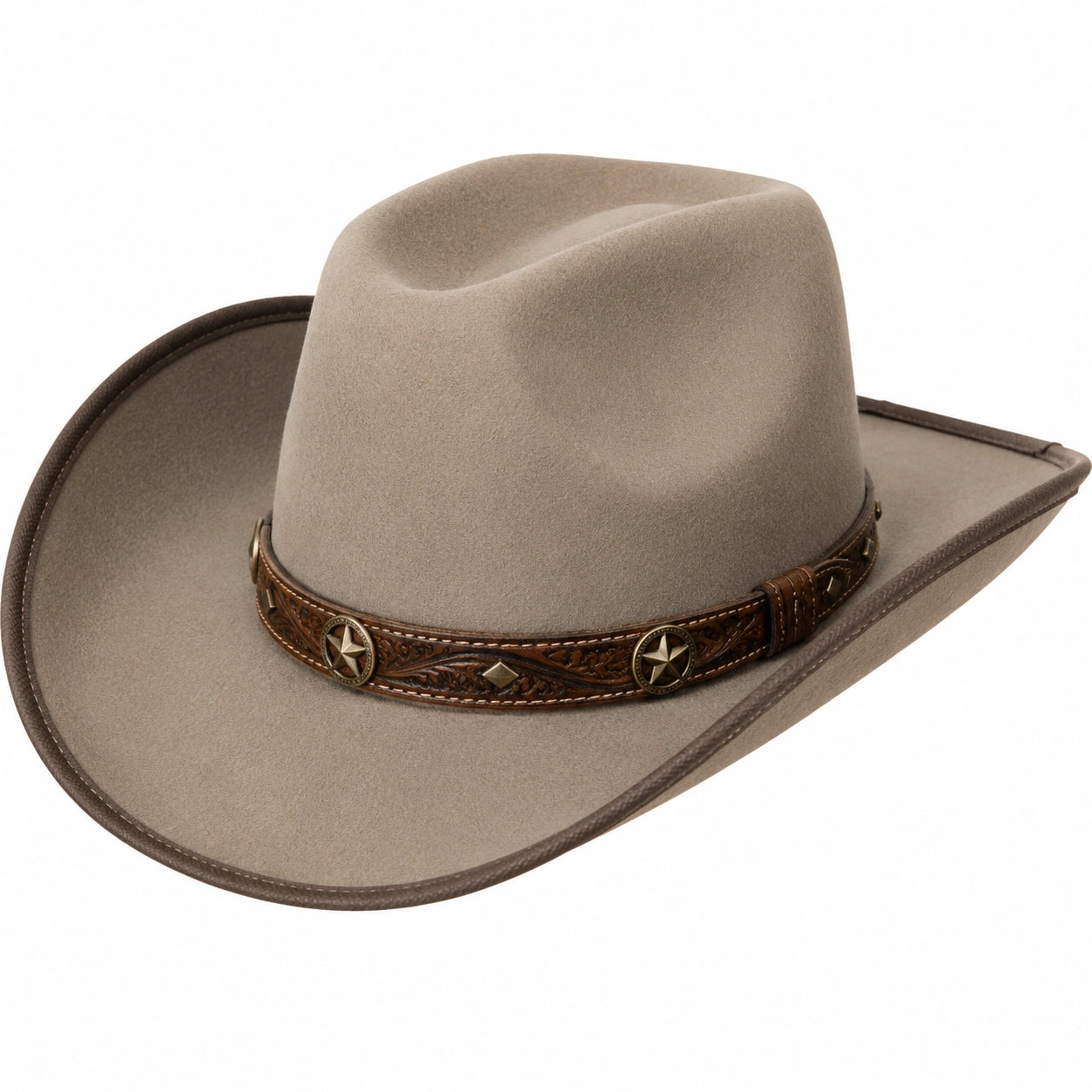 Chapeau Cowboy Large Bord avec Lanière Tressée Beige