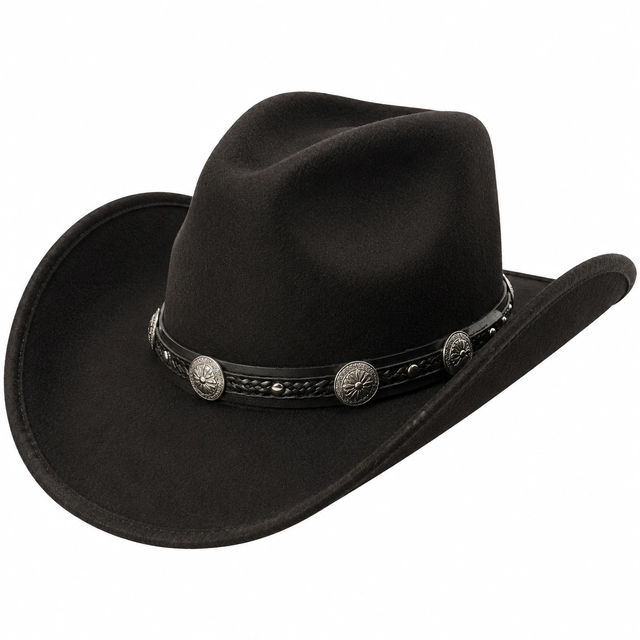 Chapeau Cowboy Noir avec Bandeau en Cuir