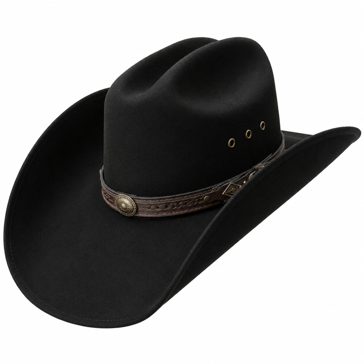 Chapeau Cowboy Gris avec Bande en Cuir et Décoration