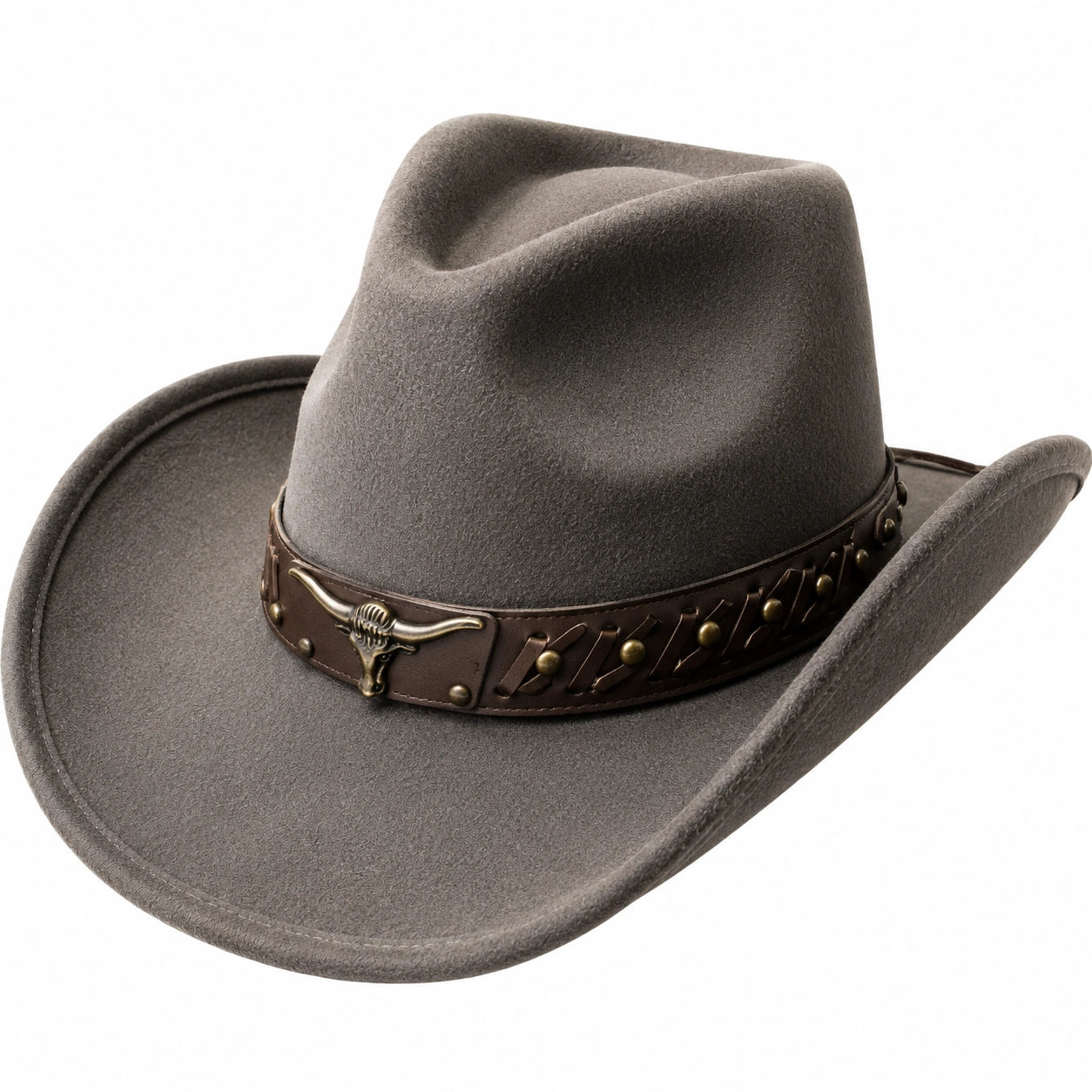 Chapeau Cowboy en Feutre Marron avec Décorations Métalliques